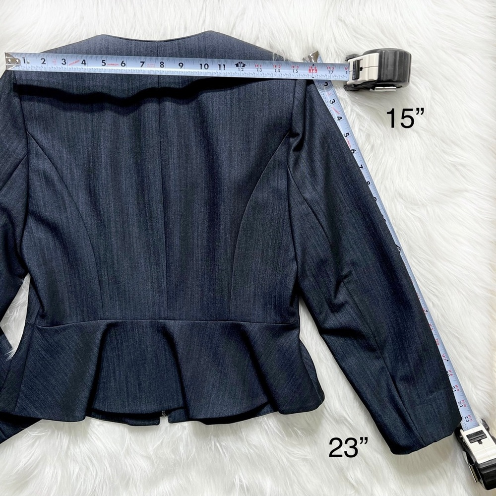 SOLD-Calvin Klein Peplum Zippered Indigo Blue Denim Long Sleeve Blazer Jacket - Picture 7 of 7